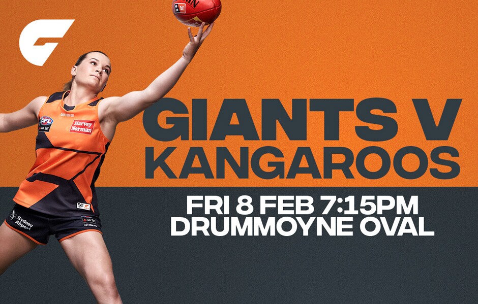 AFLW Round 2 GIANTS vs North Melbourne Tasmanian Kangaroos The GIANTS will host the North Melbourne Tasmanian Kangaroos at Drummoyne Oval in Sydney's first game of footy for 2019. - AFLW,GWS Giants,North Melbourne Kangaroos,Drummoyne Oval